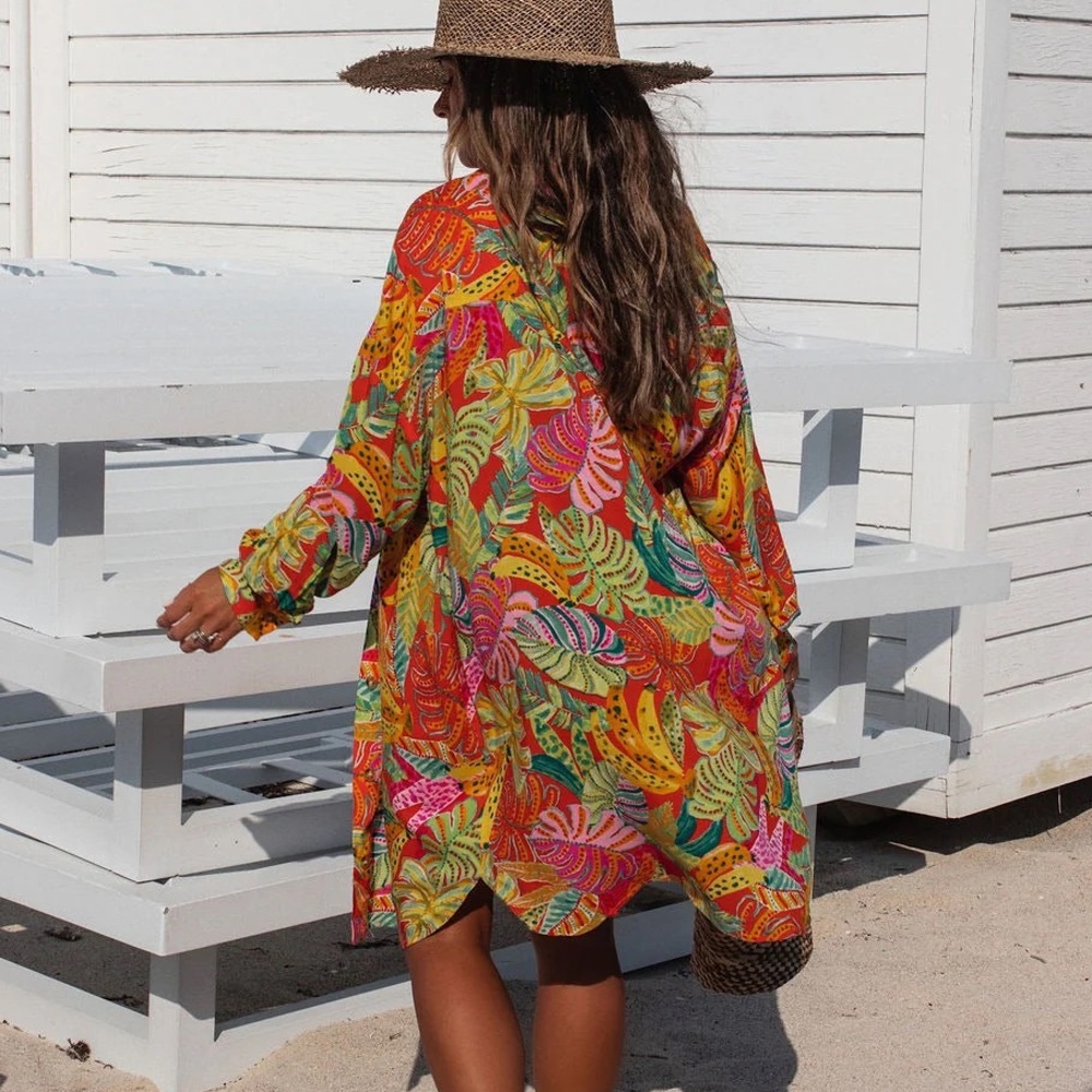 Vici | Coveted Button Down Shirt Dress Colorful Tropical Mini Cover Up Small - Picture 3 of 10
